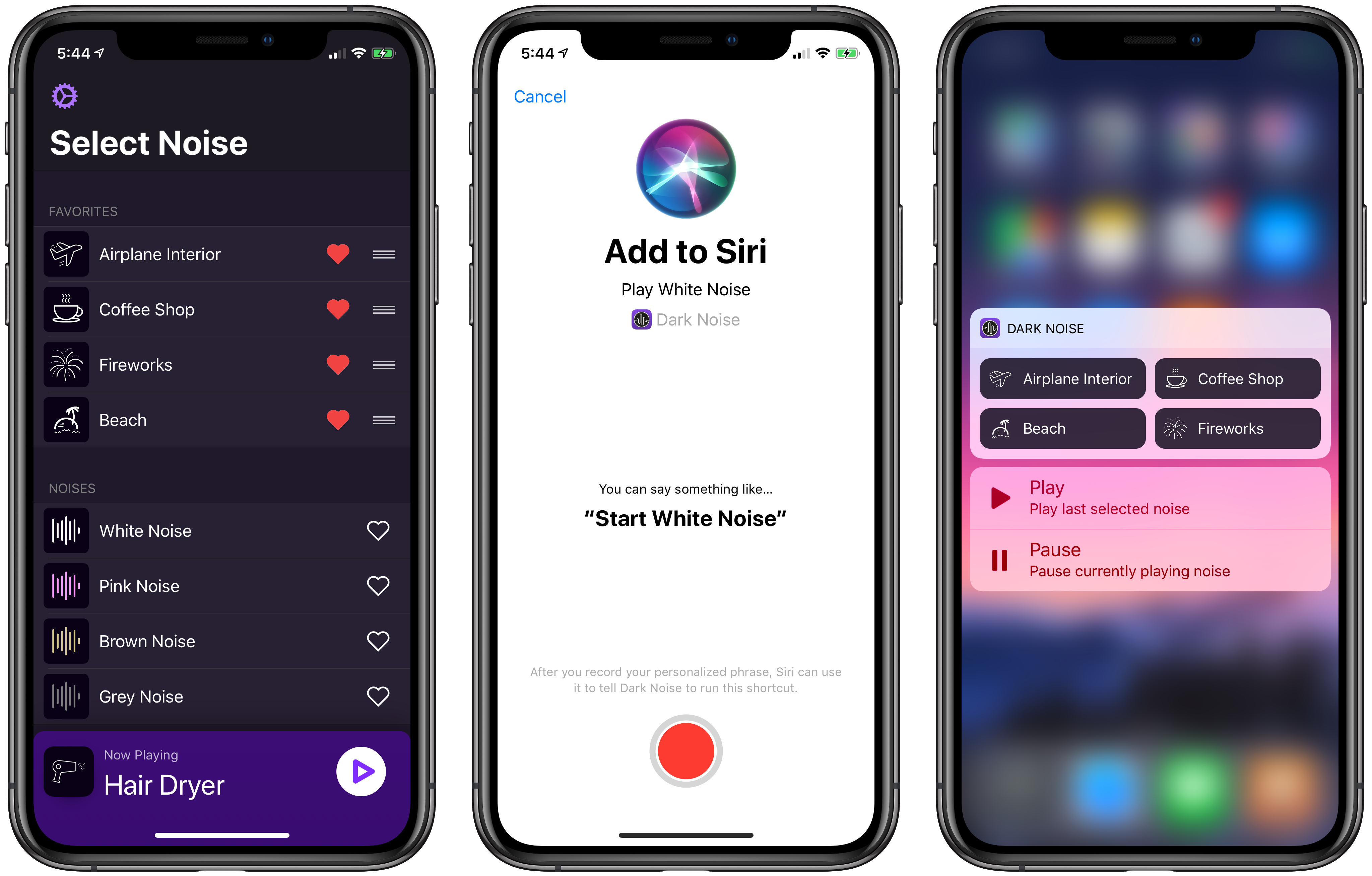Favorites, Siri, and widget screenshots